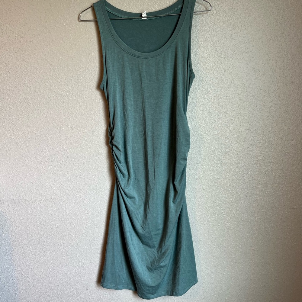 pinkblush ruched fitted maternity dress. Olive green.